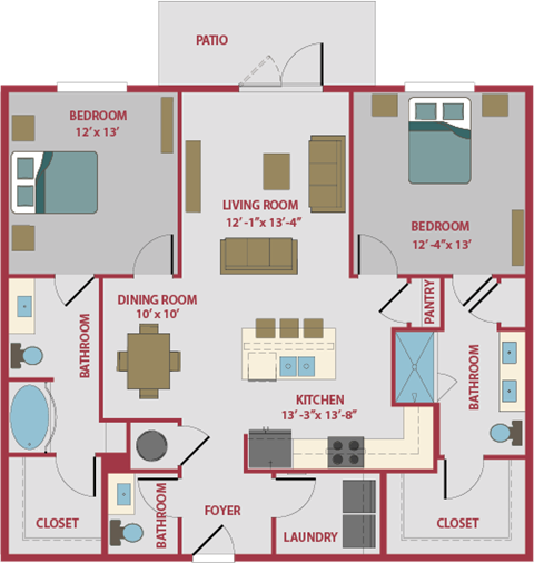 2 bed 2.5 bath floor plan  at Pinnacle Apartments, Florida